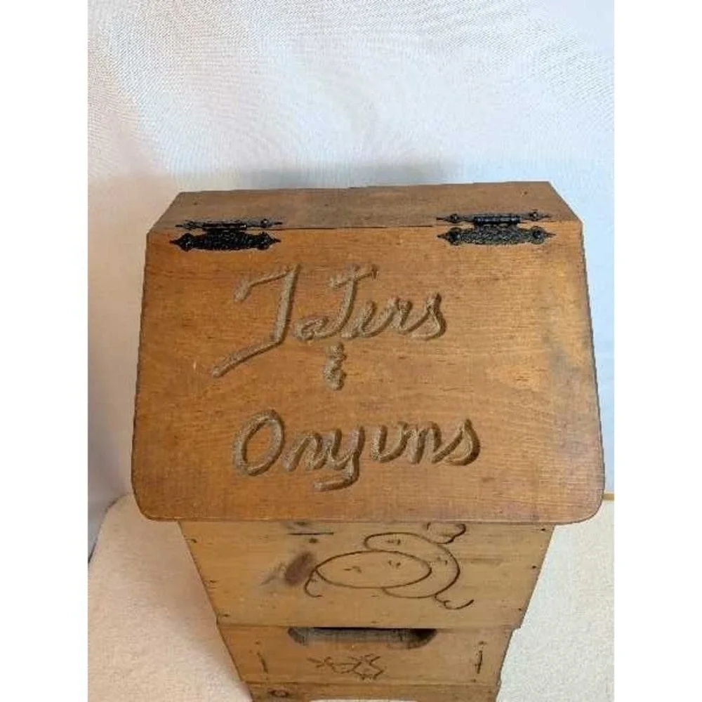 Vintage Wooden Taters & Onions Bin Storage Rustic Farmhouse Kitchen Onyuns‎